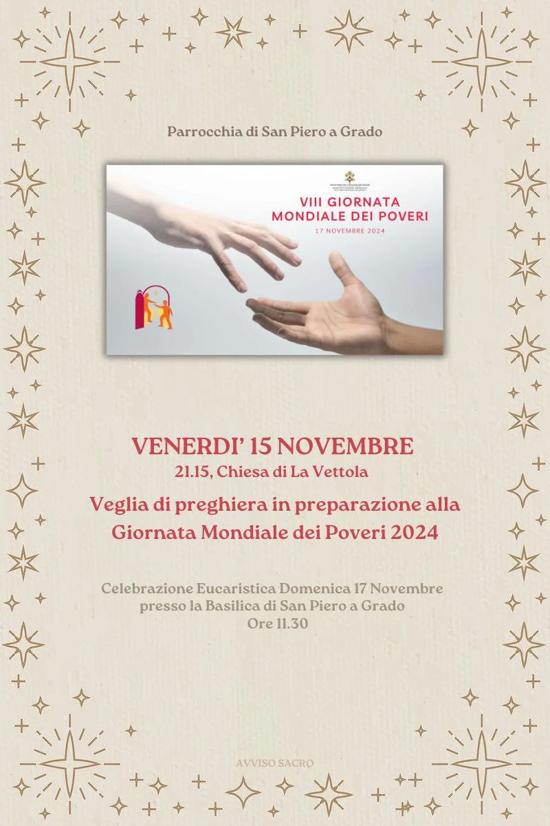 Locandina: Veglia di preghiera in preparazione alla Giornata Mondiale dei Poveri 2024