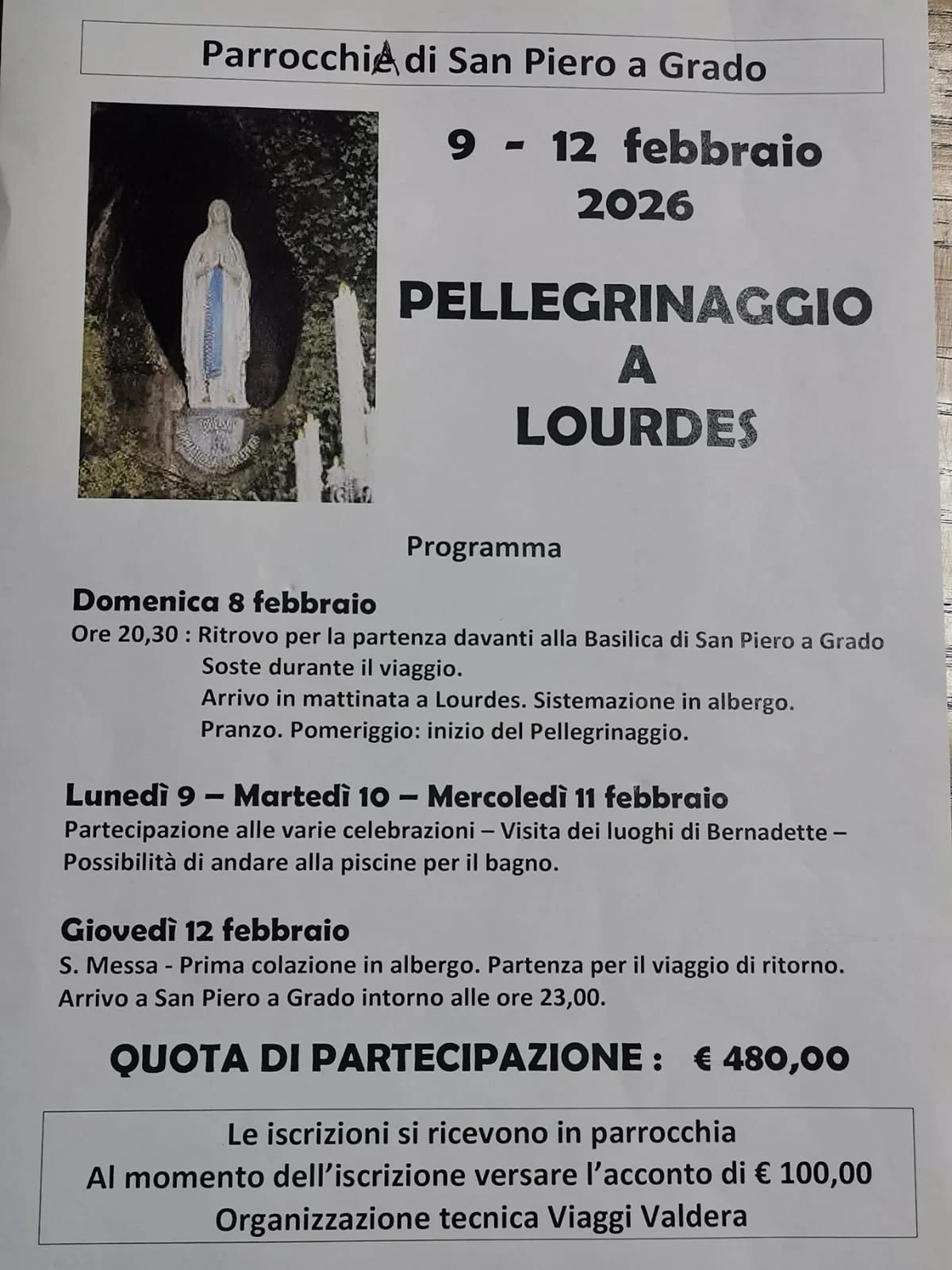 Locandina: Pellegrinaggio a Lourdes - Febbraio 2026