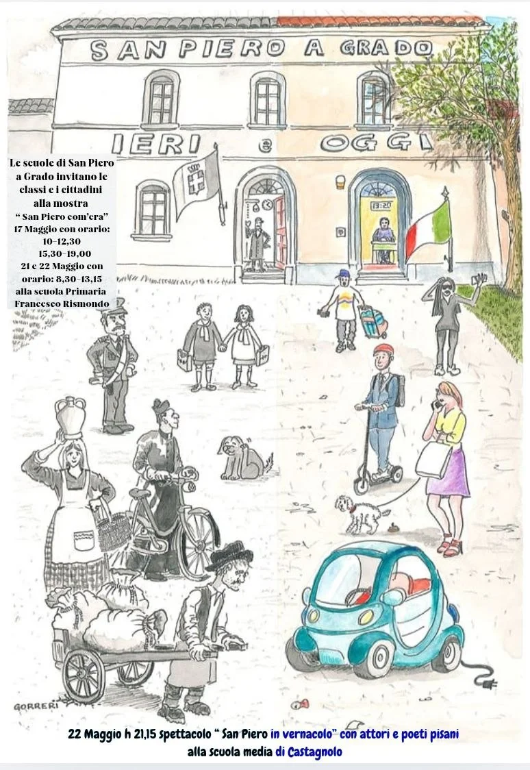 Locandina: San Piero a Grado tra memoria e parole: una comunità in mostra e in vernacolo