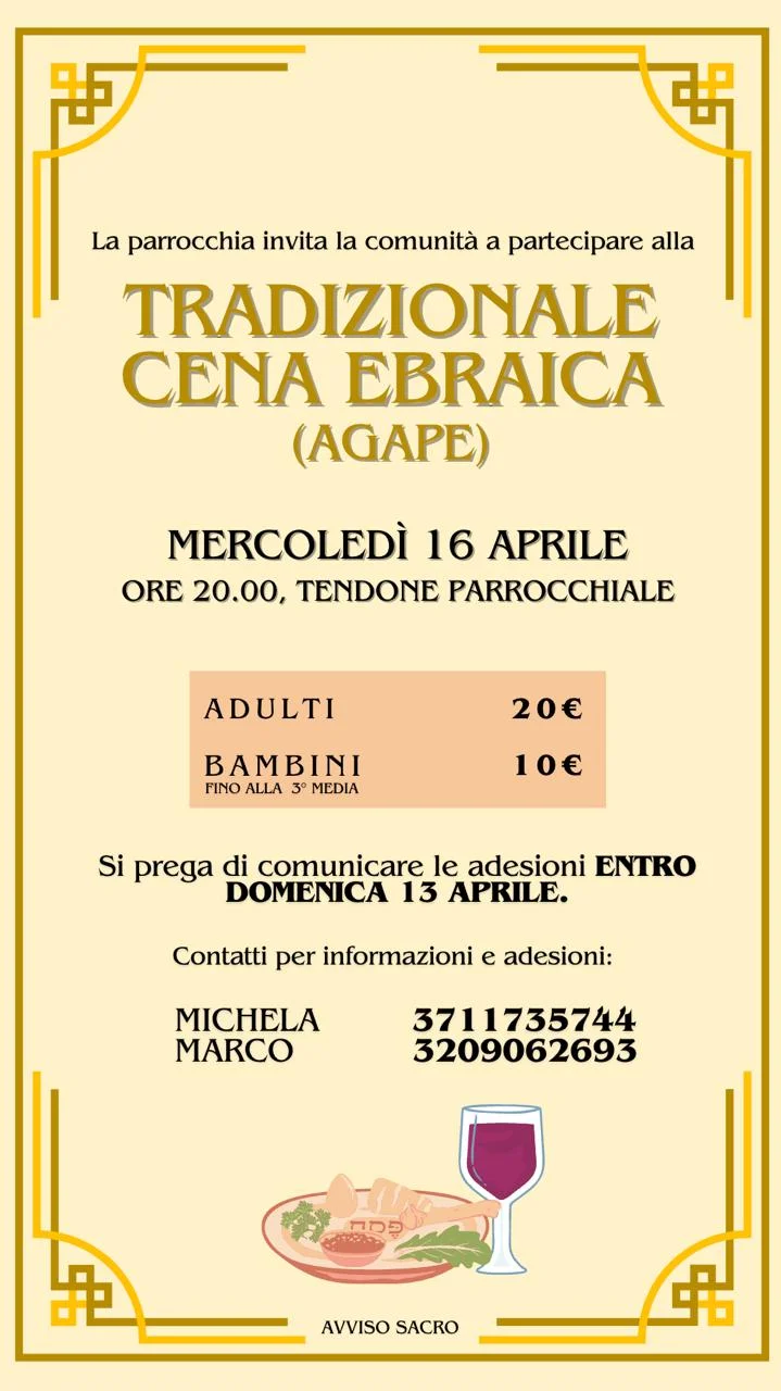 Locandina: Tradizionale Cena Ebraica (Agape) in Parrocchia