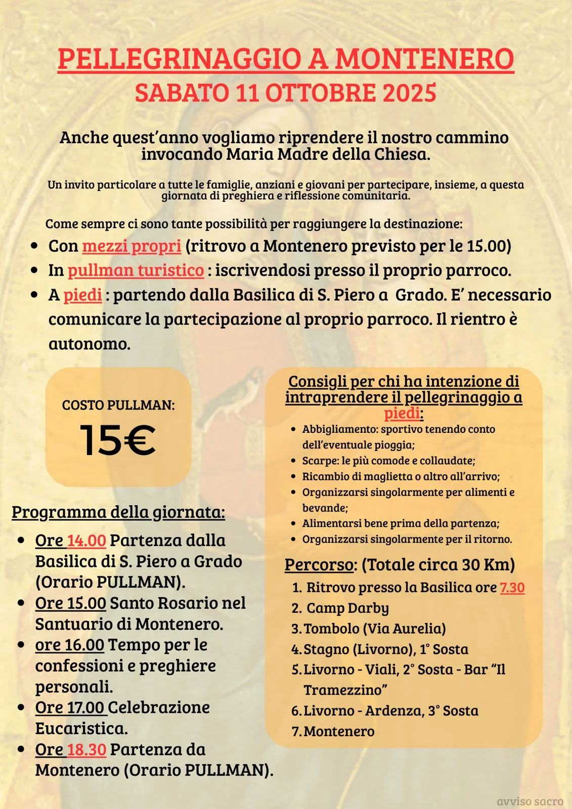 Locandina: Pellegrinaggio a Montenero – Sabato 11 Ottobre 2025