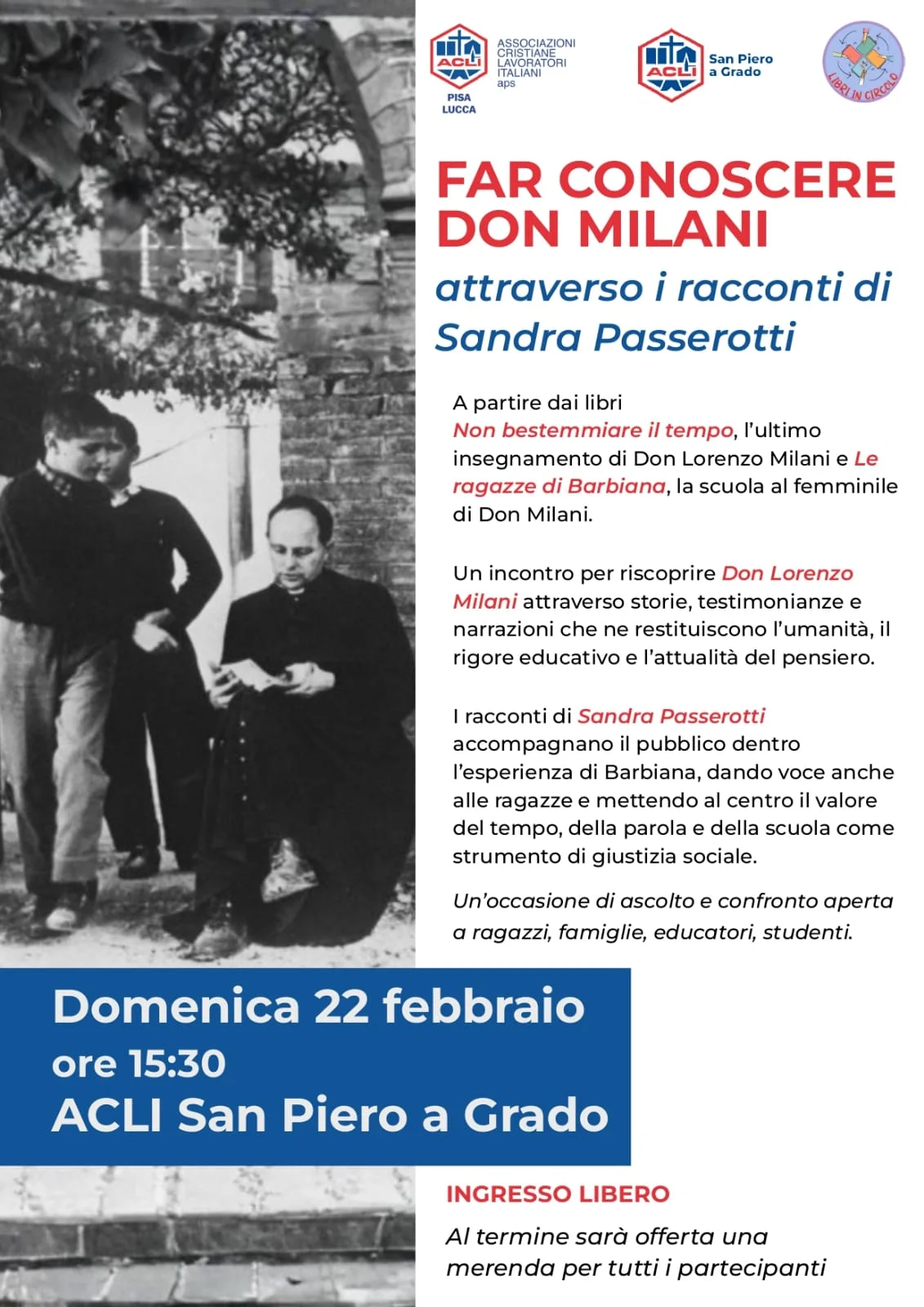 Locandina: Far conoscere Don Milani